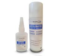 Kit Colle Cyanoacrylate Haute Viscosité (50grs) + Activateur Accélérateur Couvre Pores (200 Ml). Colle Instantanée Pour Matériaux Poreux : Bois, Caoutchouc, Cuir.