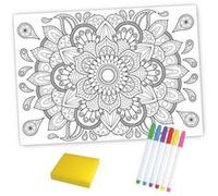 Kit coloriage magique Mandala set de table silicone + 6 feutres + éponge BLANC G