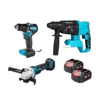 Kit Combiné De Meuleuse D'angle Électrique Sans Balais 125 Mm, Perceuse À Percussion 13, Marteau Perforateur, Ensembles D'outils Électriques Capacité De PerçAge Maximale(Two battery)