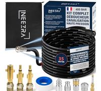 Kit Complet 10-en-1 Déboucheur de Canalisation Haute Pression - Tuyau 35 m Extra-Long Renforcé - 5 Buses + 3 Adaptateurs Laiton - Compatible Kärcher-Furet Kärcher