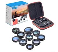 Kit complet 10 en 1 pour smartphone avec objectif fisheye 198° grand angle 0,63x 15x et 2x téléobjectif pour utilisation
