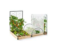 IDMarket - Kit complet 3 bacs modulables carrés potager et serre à tomates + treillis + housse