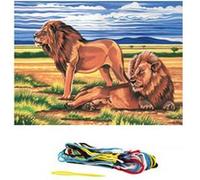 Kit complet canevas 15 x 20 cm motif lions dans la savane