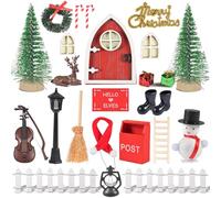 Kit Complet d'Accessoires de Porte de Lutin - 28 Pièces - Décoration de Noël Miniature Lumineuse avec Sapin, Bottes, Renne - Pour Porte de Fée