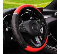 Kit complet d'accessoires d'intérieur de voiture avec housse de volant élastique en peluche, housse de pommeau de levier de vitesse, miroir brillant et protections de sol (rouge + noir)