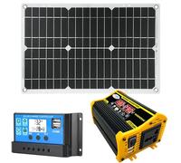 Kit complet d'alimentation solaire : panneau 18 W, onduleur 12 V, contrôleur de charge 30 A, système solaire étanche pour camping-car et camping (noir)
