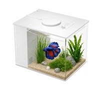 Kit complet d'aquarium de 3,7 L, petit aquarium de table, nano-aquarium autonettoyant avec lumières LED et système de filtration, idéal pour les petits poissons, crevettes et plantes (blanc)