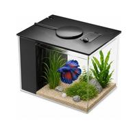 Kit complet d'aquarium de 3,7 l, petit aquarium de table, nano aquarium autonettoyant avec lumières LED et système de filtration, idéal pour les petits poissons, crevettes et plantes (noir)