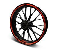 Kit complet de 16 autocollants pour bord de jante pour moto et voiture - Design rayé - Ensemble complet d'autocollants pour jantes pour 15" 16" 17" 18" 19 pouces MR018 (Rouge néon, brillant)