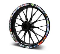 Kit complet de 16 autocollants pour bord de jante pour moto, voiture - Ensemble complet d'autocollants pour jantes de 15", 16", 17", 18", 19 pouces MR019 (Stickerbomb, brillant)