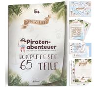 Kit complet de 65 pièces pour anniversaire d'enfant avec carte au trésor, certificats, cartes de table, autocollants, invitations avec enveloppes à partir de 5 à 9 ans, garçons et filles
