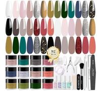 Kit complet de 92 pièces pour ongles Aokitec - 20+1 couleurs de poudre à tremper avec liquide de trempage, bol de trempage pour ongles, système de bac de recyclage, huile pour cuticules pour nail art