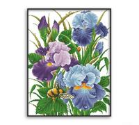 Kit complet de broderie au point de croix compté pour les amateurs d'art Motif fleurs d'iris (B-Print)