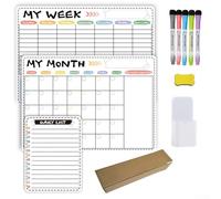 Kit complet de calendrier magnétique pour réfrigérateur - Organisez votre emploi du temps avec des tableaux mensuels, hebdomadaires, quotidiens et 5 stylos (version anglaise)