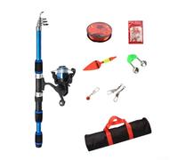 Kit complet de canne à pêche 1 8 m avec moulinet, crochets, appâts, ligne de pêche de 100 m et flotteur télescopique portable pour voyage et extérieur (bleu)