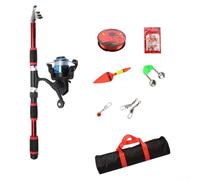 Kit complet de canne à pêche télescopique de 8 m avec moulinet, appâts, crochets, ligne, flotteur et connecteurs pour voyage et pêche en plein air (rouge)