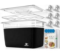 Kit complet de conteneur sous vide - Bain d'eau en polycarbonate robuste de 12 l avec couvercle, manchon thermique, support, poids magnétiques, sacs sous vide, clips et livre de cuisine