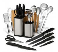 Kit complet de couteaux et ustensiles de cuisine de 17 pièces en acier inoxydable (couteaux de cuisine, set ustensile cuisine, bloc à Couteaux et planche à découper inclus). Accessoires de Cuisine