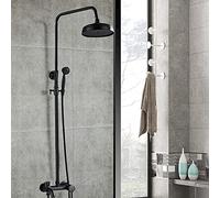 Kit complet de douche avec pommeau de douche à effet pluie (21 cm), douchette et robinet, système de douche en acier inoxydable, hauteur réglable 81 à 120 cm, douche à effet pluie, valve d'équilibrage