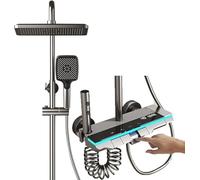 Kit complet de douche - Système de douche avec thermostat, douche à effet pluie avec robinet, pommeau de douche et douchette à main bidet, douche complète avec écran numérique, gris