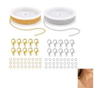 Kit Complet de Fabrication de Bijoux: 2 Rouleaux de 3m de Chaîne à Maillons en Acier Inoxydable Argenté et Doré, avec 100 Anneaux et 20 Fermoirs Mousquetons pour Créations DIY de Bracelets et Colliers