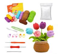Kit complet de fleurs au crochet pour débutants avec tutoriels vidéo - Ensemble de fils acryliques doux ergonomiques avec sac de rangement pour projets d'artisanat et guide de démarrage pour adultes