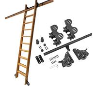 Kit complet de matériel pour échelle de bibliothèque coulissante de 4 m avec rouleau supérieur télescopique et roues de sol avec freins, parfait pour les escaliers de grenier, les armoires et les