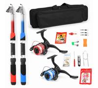 Kit Complet De Moulinet De Canne à PêChe Ultra LéGer Avec 2 Cannes à PêChe TéLescopiques De 2,1 M, Moulinets, Leurres, Crochets, Accessoires, Sac De PêChe