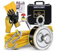 Kit complet de pêche magnétique de 598.7 kg,Kit d'aimants de pêche double face avec étui,Comprend un aimant puissant en néodyme N52, des gants, un grappin et un étui de transport