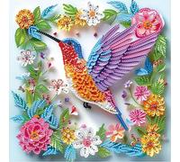 Kit Complet de Peinture Diamant 5D Colibri et Fleurs, DIY Diamond Painting pour Adultes Débutants, Oiseau Art Décoratif avec Strass Étincelants, Décoration Murale Relaxante et Créative 30x30 cm