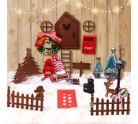 Kit complet de porte de lutin de Noël - 43 accessoires de porte de lutin - Kit de lutin de Noël pour enfants - Décoration miniature en bois avec lumière - Porte de fée - Décoration de Noël - Bottes