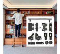 Kit complet de quincaillerie pour échelle coulissante de bibliothèque noire (échelle non incluse), rail coulissant mobile pour étagères, armoires et cuisine(Telescopic,400cm Kit de piste)