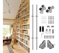 Kit complet de rail de roulement pour échelle coulissante de bibliothèque de 1 à 6m (échelles non), rail mobile en tube d'acier rond gris argenté avec roulettes de sol(300cm Kit de piste)