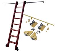 Kit complet de rails pour échelle coulissante de bibliothèque de 3,3 à 24 pieds, système de roulettes en acier au carbone doré avec freins au sol (échelle non comprise)(200cm Kit de piste)