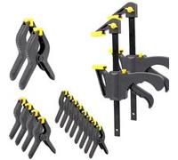 FISHTEC - Kit Complet de Serrage pour Travaux Bois - 16 Pièces : 14 Pinces de Serrage à Ressorts (3 Tailles) + 2 Serres-Joints à Ouverture Rapide - Idéal Bricolage, Ateliers, Serrage, Collage, etc.