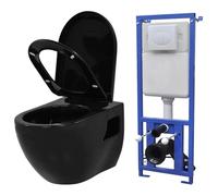 Kit complet de WC suspendu avec réservoir encastré en céramique noire - Siège à fermeture douce - Double chasse murale - Pour salle de bain d'invités - Rénovation - Rénovation - Isolation acoustique