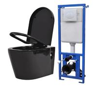Kit complet de WC suspendu avec réservoir encastré en céramique noire - Siège à fermeture douce - Double chasse murale - Pour salle de bain d'invités - Rénovation - Rénovation - Isolation acoustique