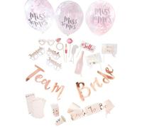 Kit complet déco et vaisselle EVJF team bride 48 pièces - Rose