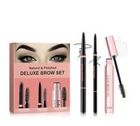 Kit complet Deluxe Brow Set pour des sourcils naturels à sauvages bien définis, avec un crayon pour un tracé précis, un crayon pour un remplissage homogène et un gel transparent pour
