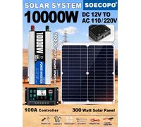 Kit complet d'énergie solaire 10000 W | Panneau 300W + contrôleur 100A + onduleur 10000W 12V à 110V/220V, sauvegarde d'urgence pour maison, camping-car Solar Kit 220V