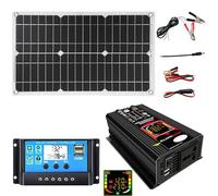 Kit complet d'énergie solaire 6000 W avec onduleur, panneau solaire de 18 W et double onduleur : la meilleure solution de charge pour l'extérieur. (Noir)