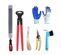 Kit complet d'outils de maréchier professionnel pour l'entretien des sabots - Comprend une râpe, une pince, un couteau, un cure-sabot, une tondeuse et des gants - Idéal pour la coupe et l'entretien