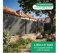 Kit complet grillage rigide occulté composite L 20m H 1m63 gris sur platine