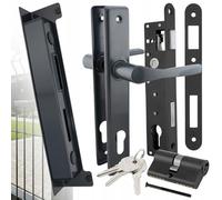 Kit Complet Serrure Portail et Portillon Anthracite, Poignée avec Cylindre 3 Clés, Serrure à Larder Réversible 90/22 et Gâche, pour Portail et Portillon Battant Métal et Alu