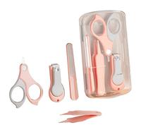 【Kit Complet Soin Ongles Bébé】4 en 1 Trousse de Toilette Nouveau Né avec Coupe-Ongles, Lime, Pince à Nez et Étuis de Rangement - Cadeau Naissance Pratique (8 Options de Ensemble) (Rose1)
