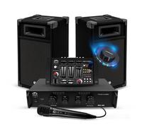 Kit Complet SONO 300W Bm Sonic BMS-DJ300 Initiation DJ Enceintes Ampli Table de Mixage Bluetooth USB, Micro, Lumières LED,Câbles