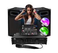 Kit Complet SONO 300W Bm Sonic BMS-DJ300 Initiation DJ Enceintes Ampli Table de Mixage Bluetooth USB, Micro, 2 Mini Lumières LED