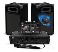 Kit Complet SONO 300W Bm Sonic BMS-DJ300 Initiation DJ Enceintes Ampli Table de Mixage Bluetooth USB, Micro, Lumières LED,Câbles