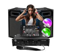 Kit Complet Sono 300W Bm Sonic BMS-DJ300 Initiation DJ Enceintes Ampli Table de Mixage Bluetooth USB, Micro, 2 Mini Lumières LED