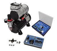Kit compresseur air pneumatique portatif avec mini cuve piston 3 litres, 2 pistolets aérographe double fonction silencieux 47 dB pour atelier garage bricolage peinture nettoyage